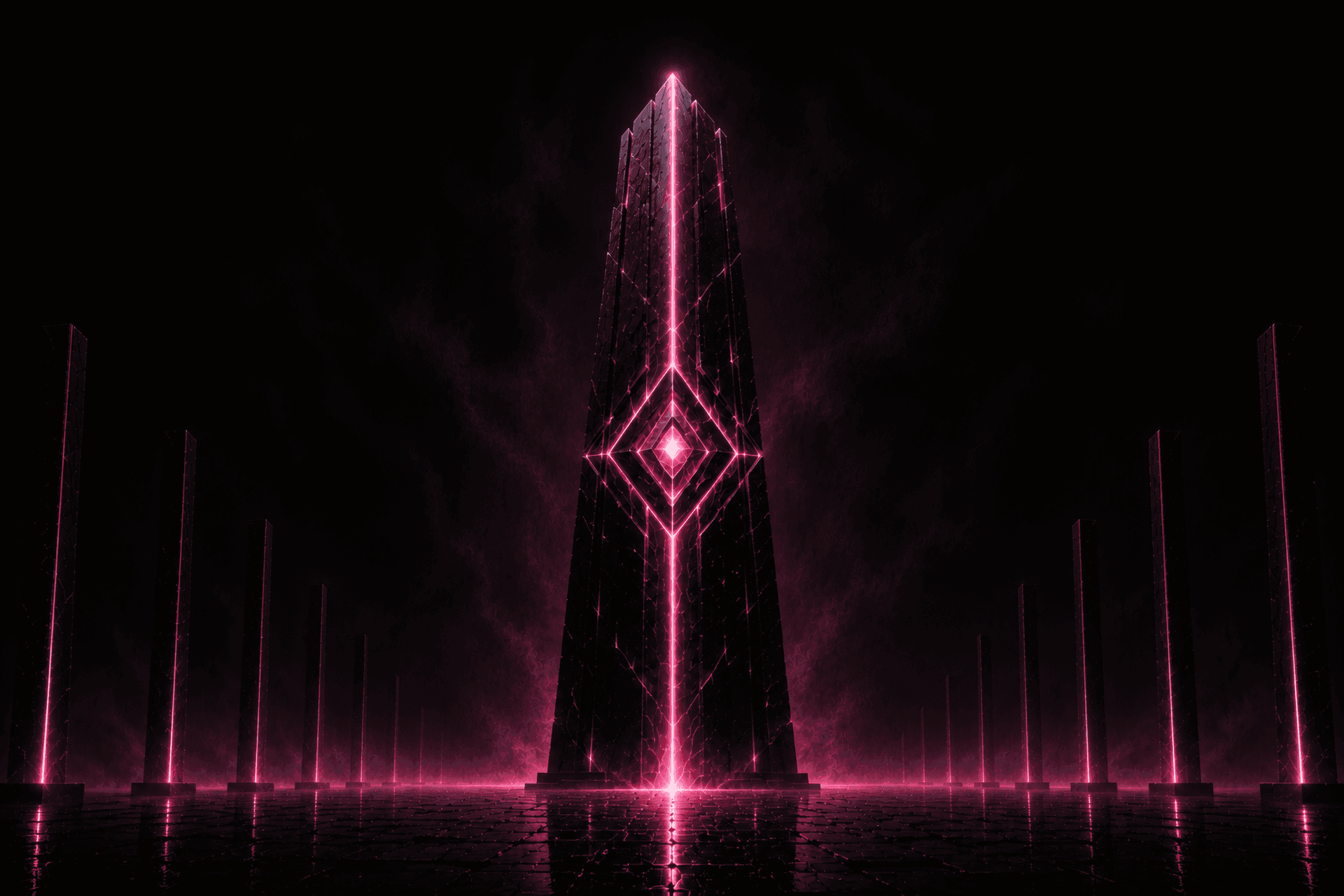 The Obsidian Obelisk: Crimson Core 8K wallpaper preview
