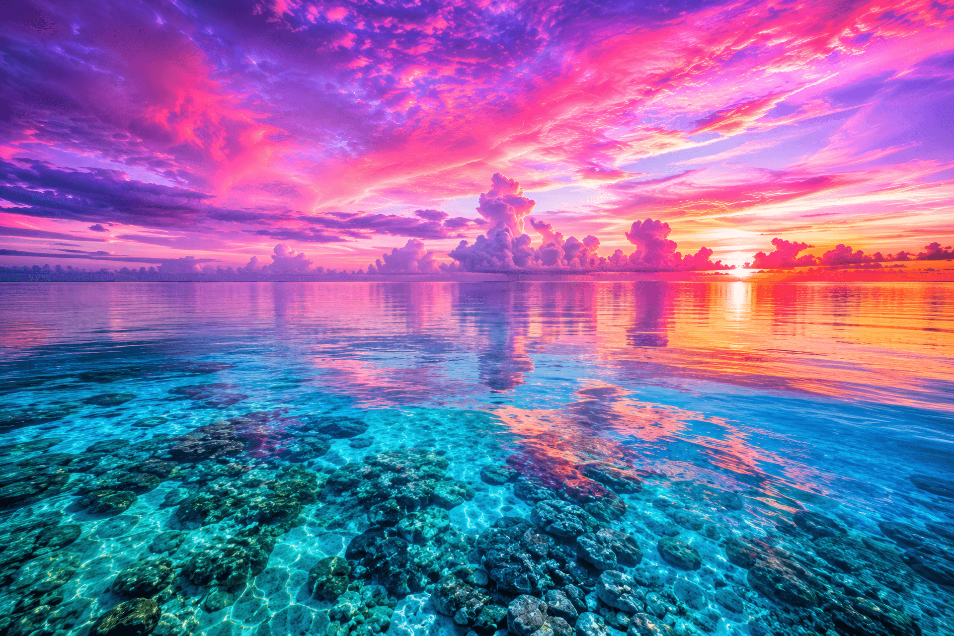 Neon Horizon: The Celestial Reef Sunset wallpaper preview