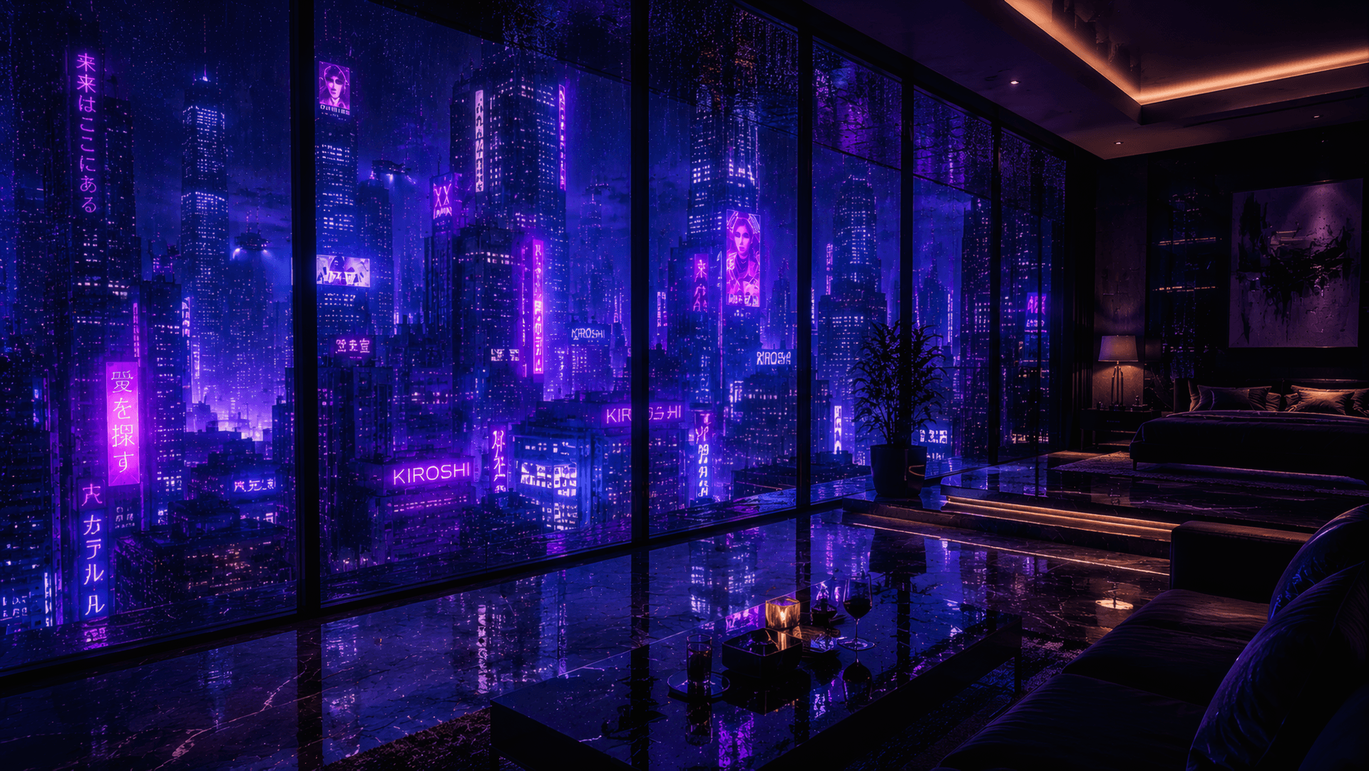 Penthouse Vista of the Violet Megalopolis wallpaper preview