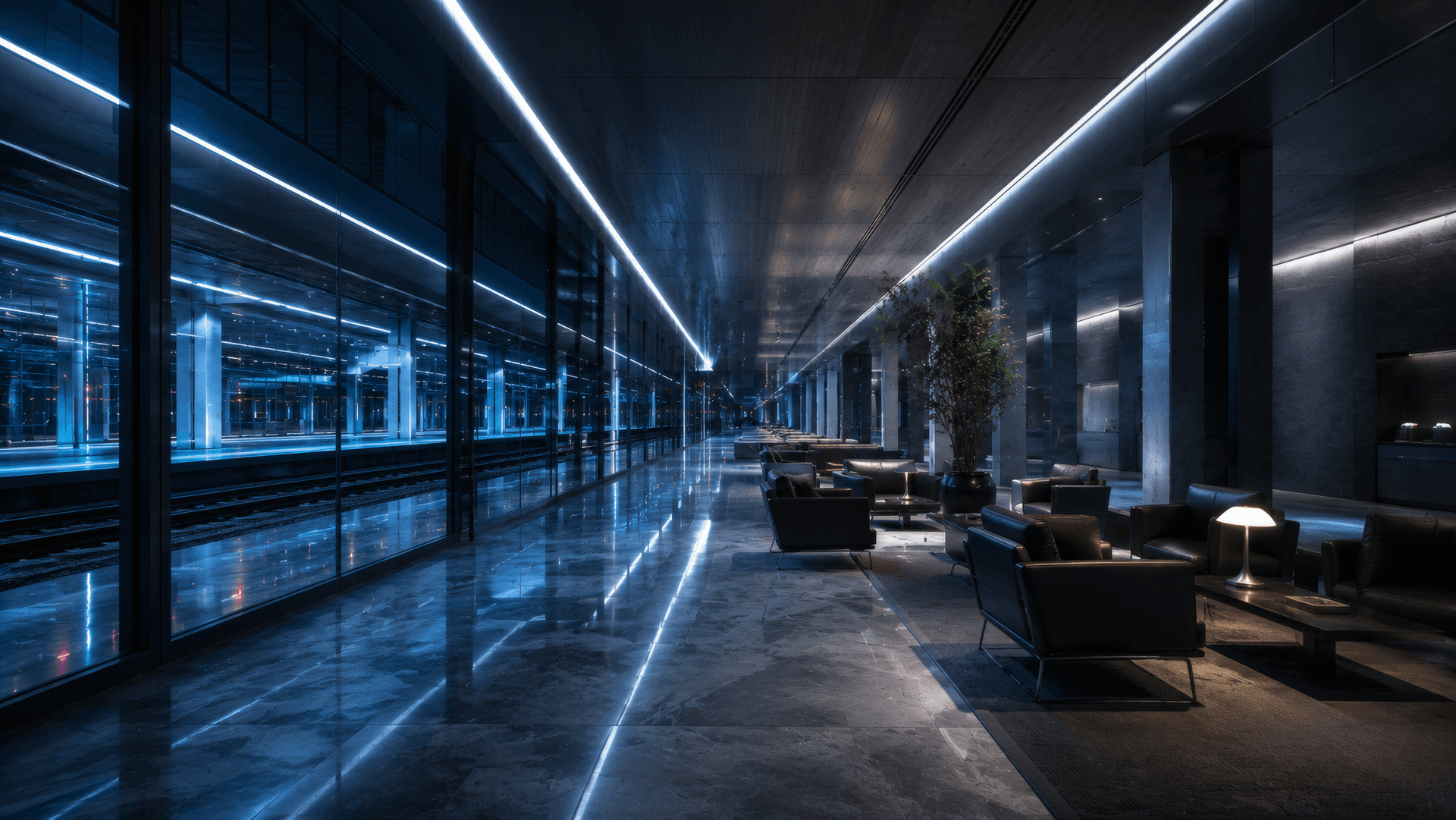 Azure Transit: The Cyber-Station Sanctuary wallpaper preview