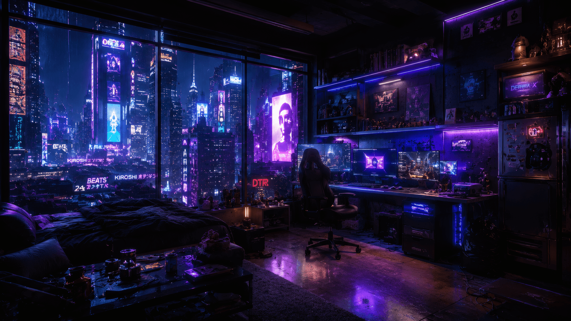 Battlestation: Hacker’s Neon Neon Hideout wallpaper preview