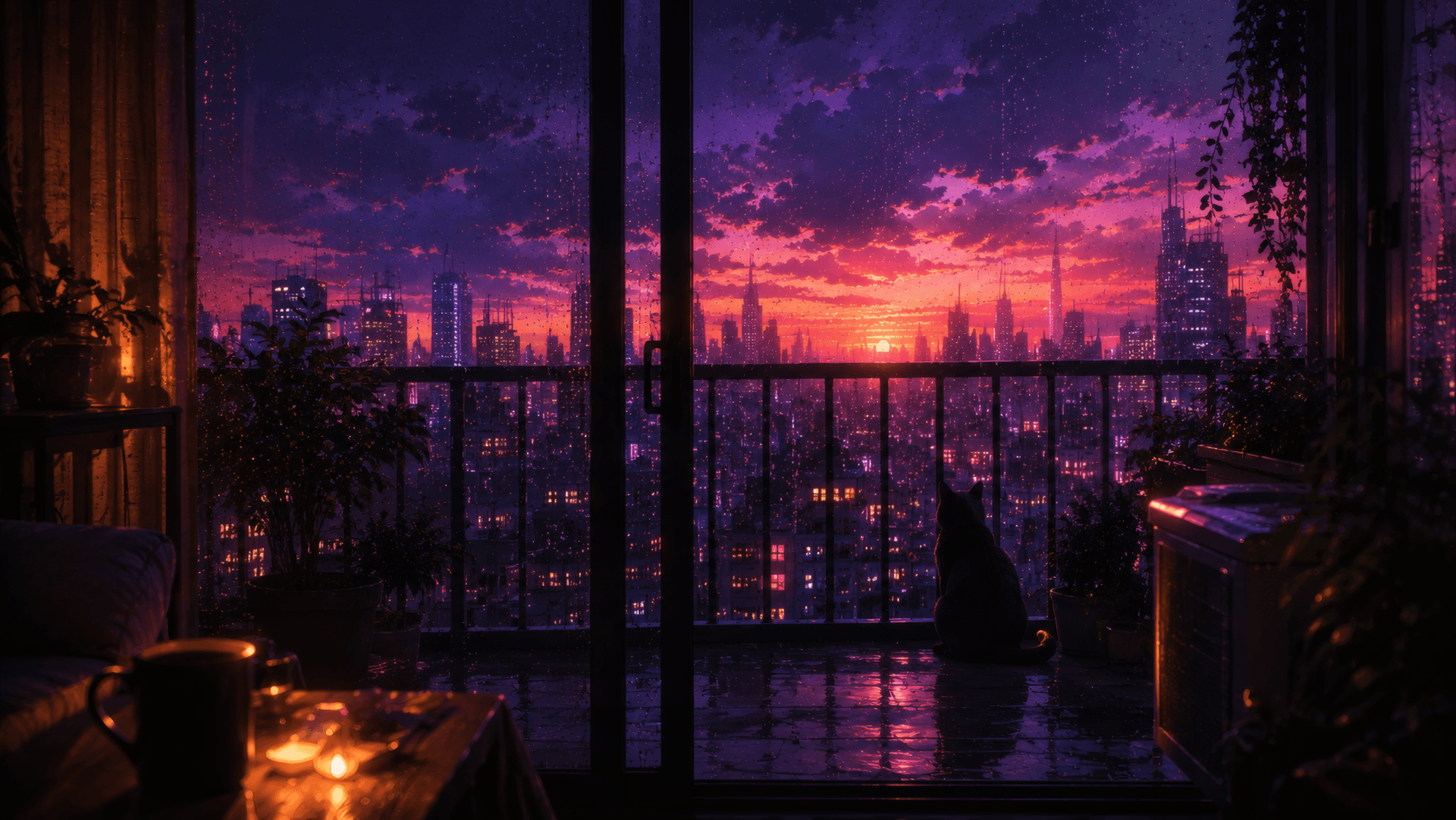 Mauve Twilight: The Feline’s Cyber Vigil wallpaper preview