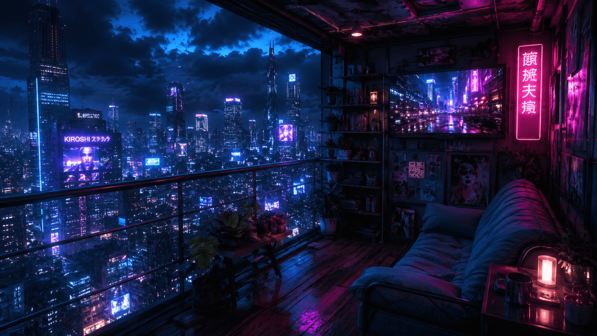 The Cyberpunk Balcony Escape wallpaper preview