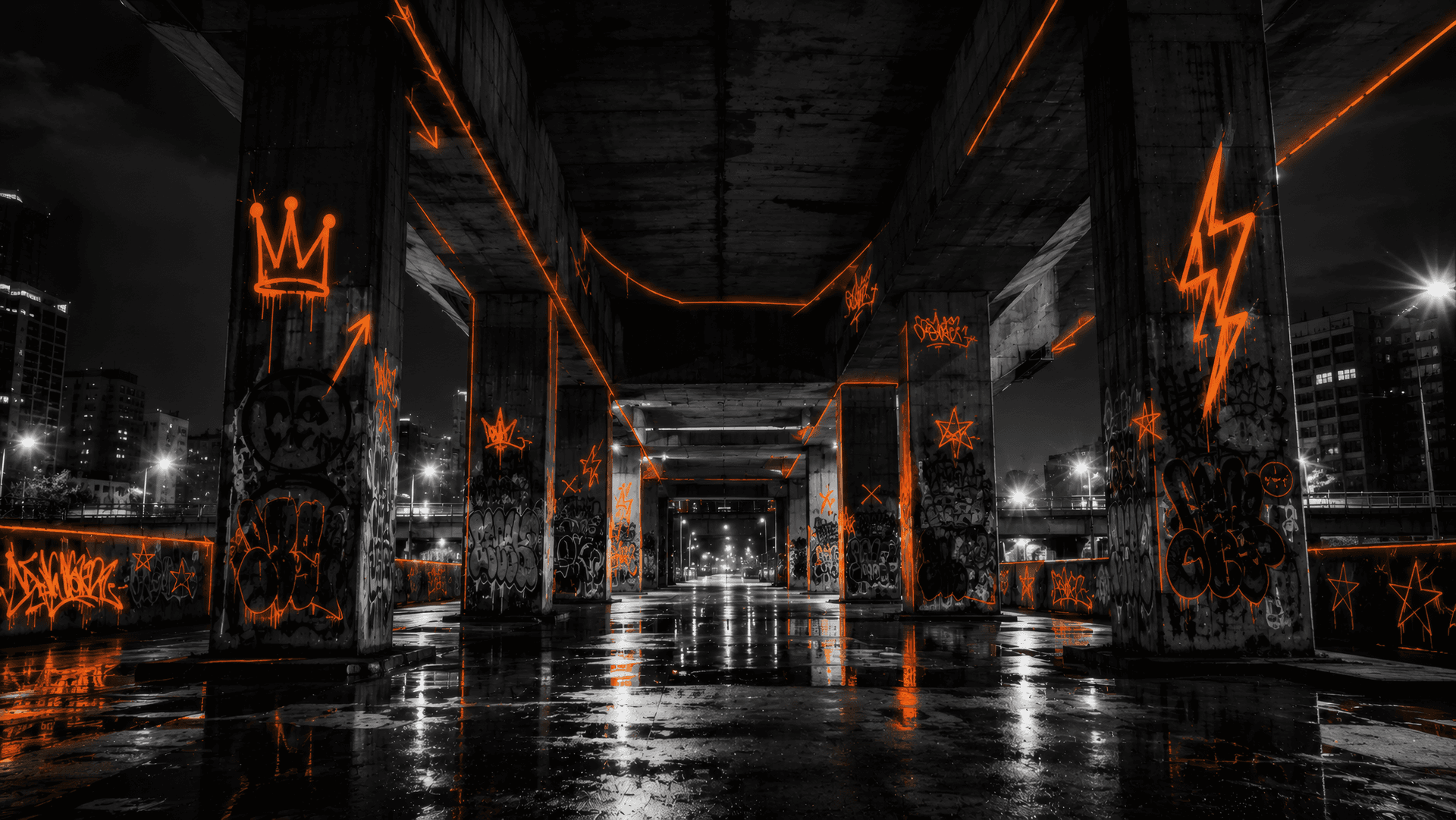Underground Pulse: The Neon Orange Cyber-Graffiti wallpaper preview