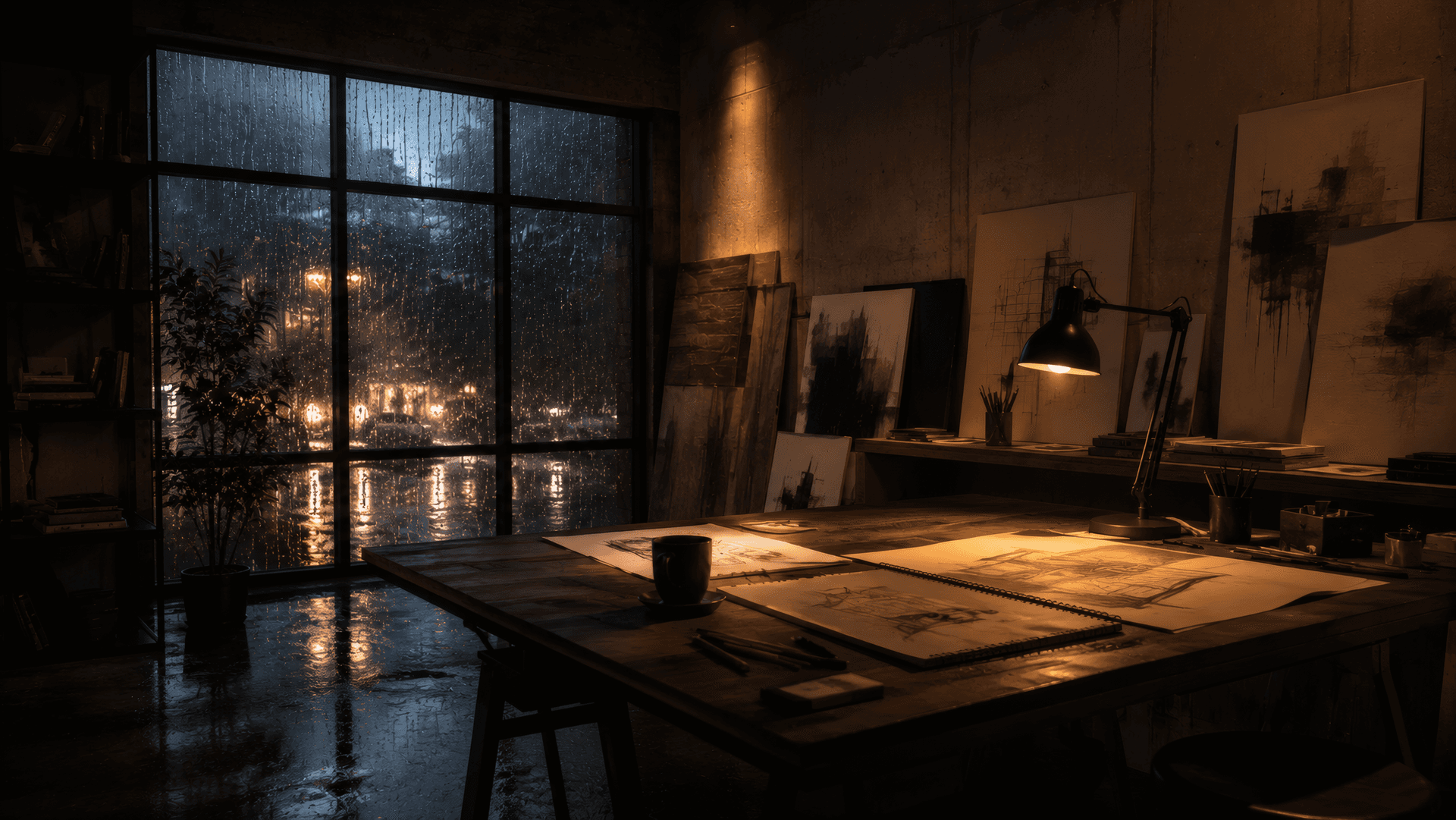 Studio Serenade: The Rain-Washed Atelier wallpaper preview