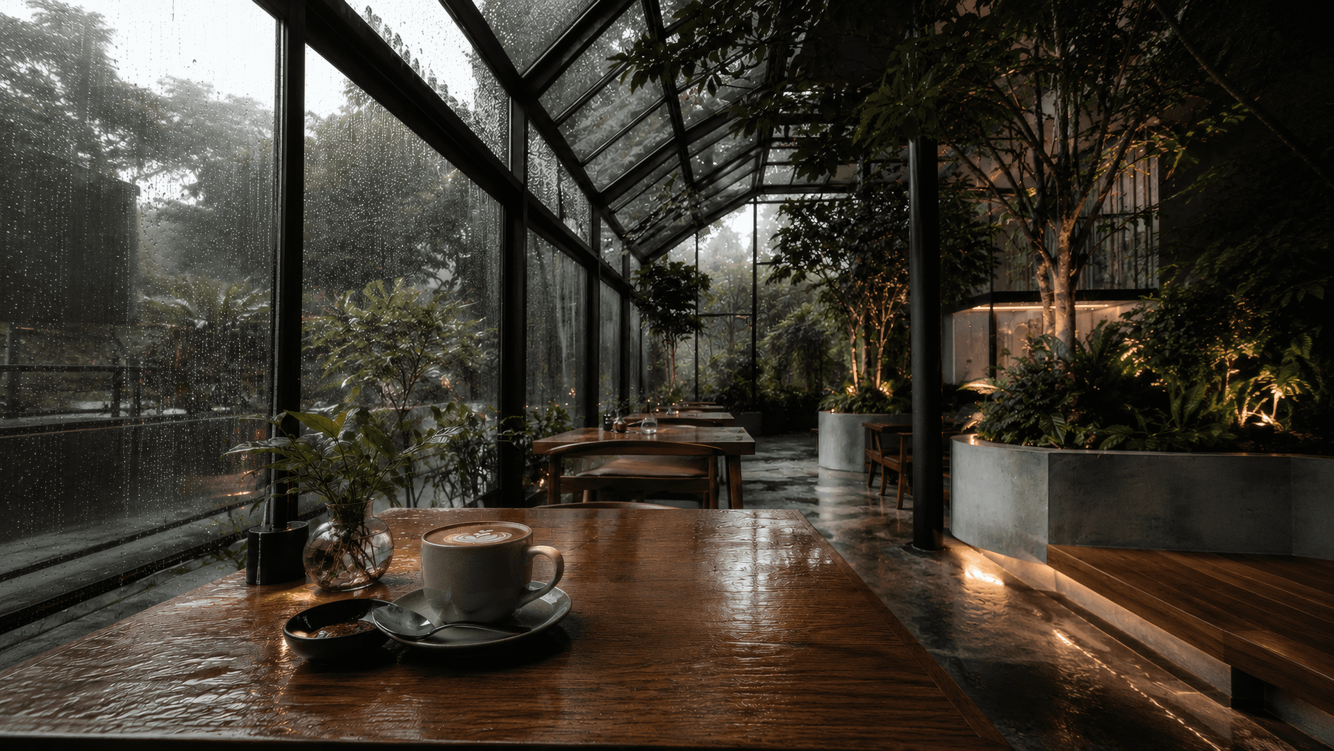 Serenity in the Rain: A Greenhouse Sanctuary wallpaper preview